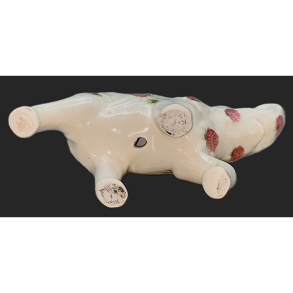 Cottage Granny Core Pink Thistle Flowers ELEPHANT Trunk Up Vtg Figurine 6" x 8" - Picture 10 of 12